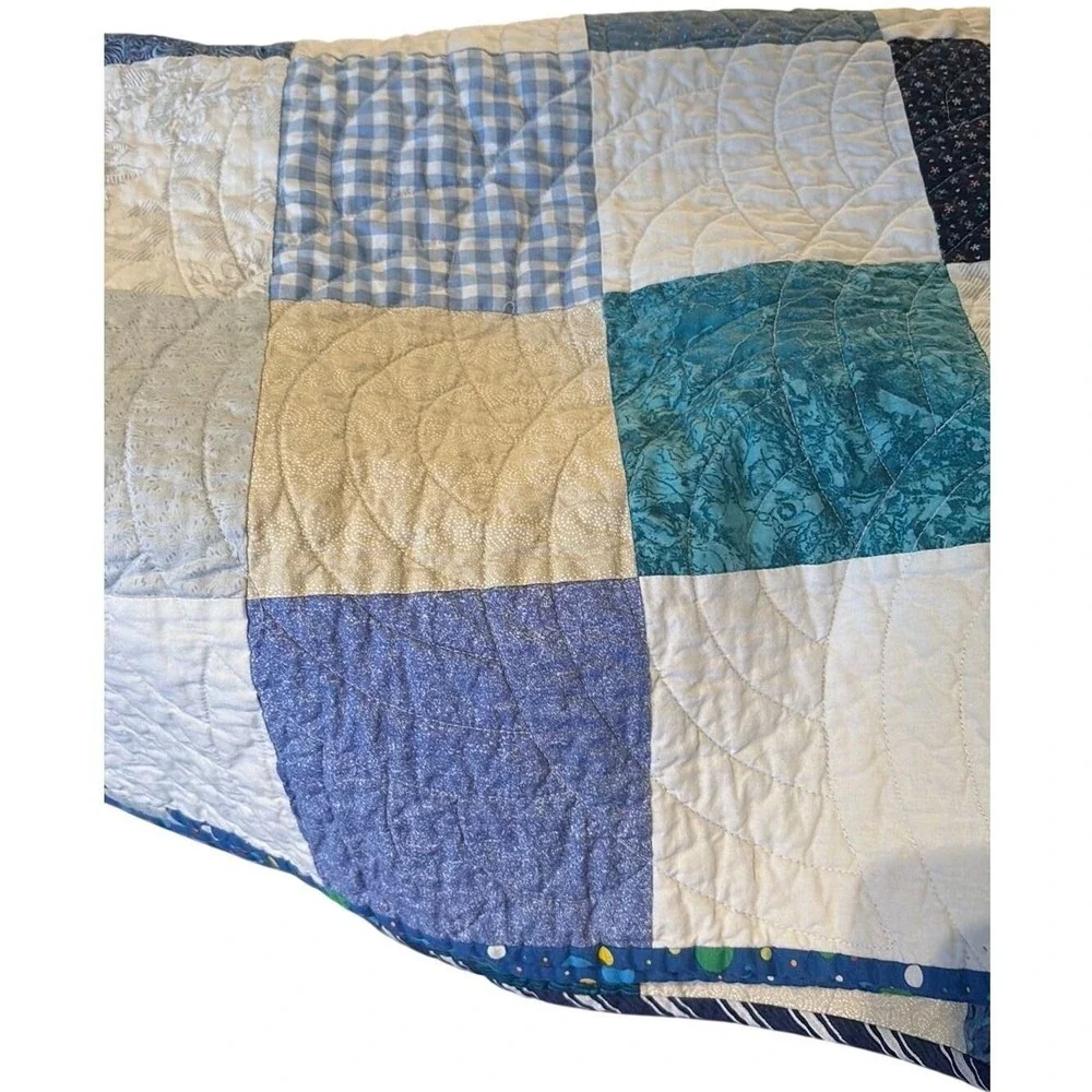 Edmond Quilt Guild Blue Patchwork Polka Dot Reversible Handcrafted Quilt Vintage